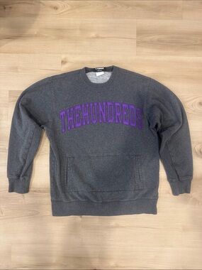 Men’s Large The Hundreds Charcoal Crewneck with Purple Arched Logo
